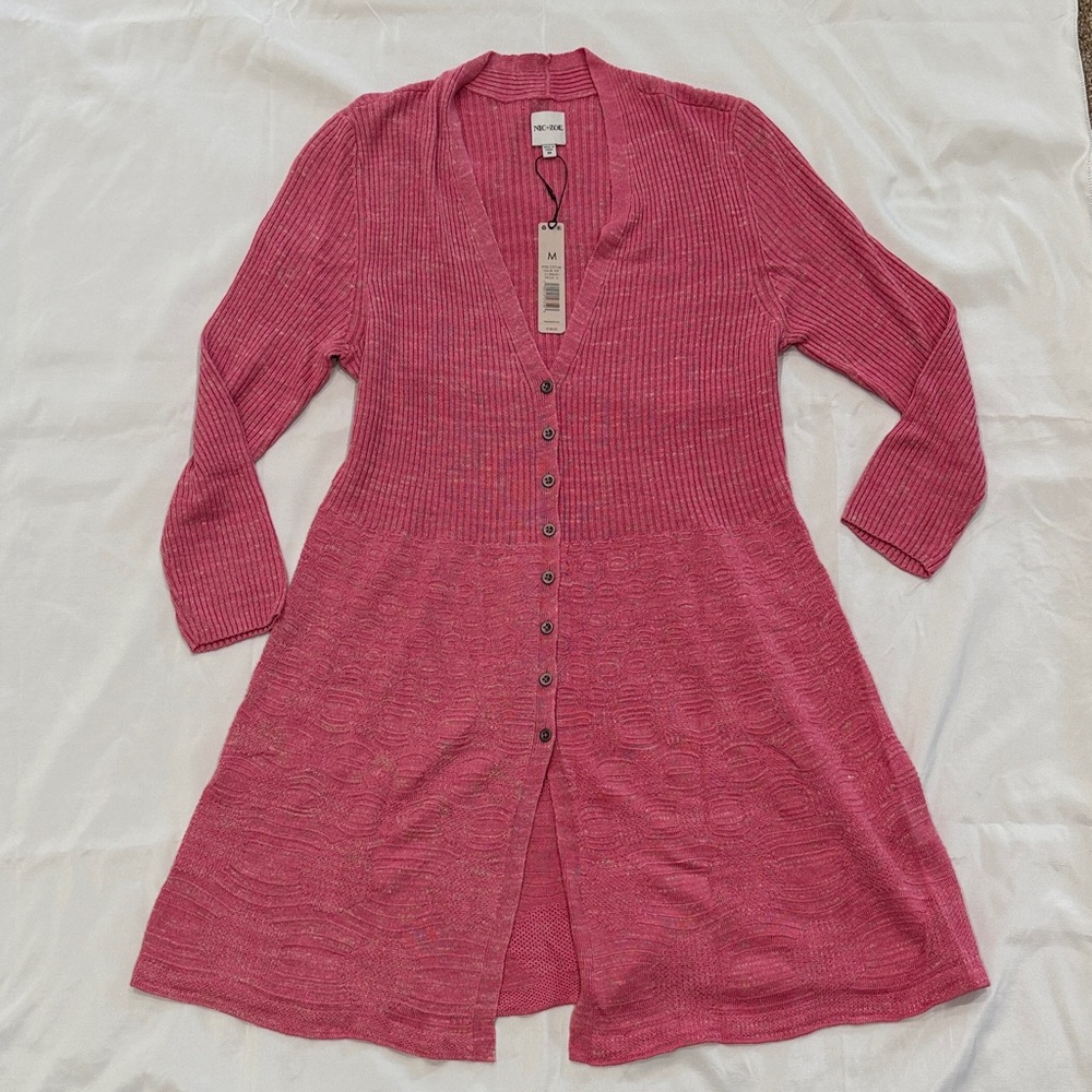 NWT NIC+ZOE Pink and Beige Linen Long Cardigan—Medium
